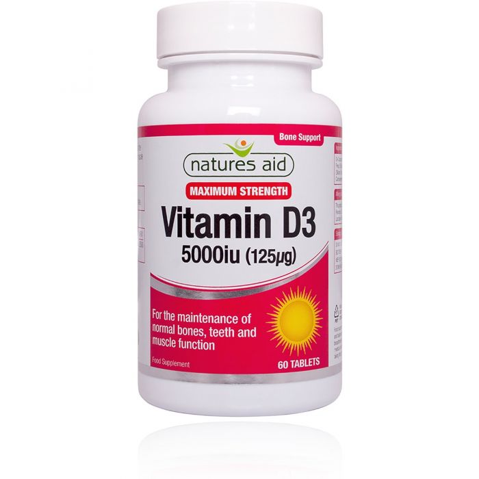 Natures Aid Vitamin D3 5000iu (125ug) Vegetarian 60's NETT